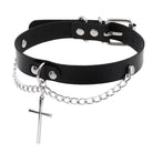 Kobine Women's Punk Cross Buckle Choker with Chain
