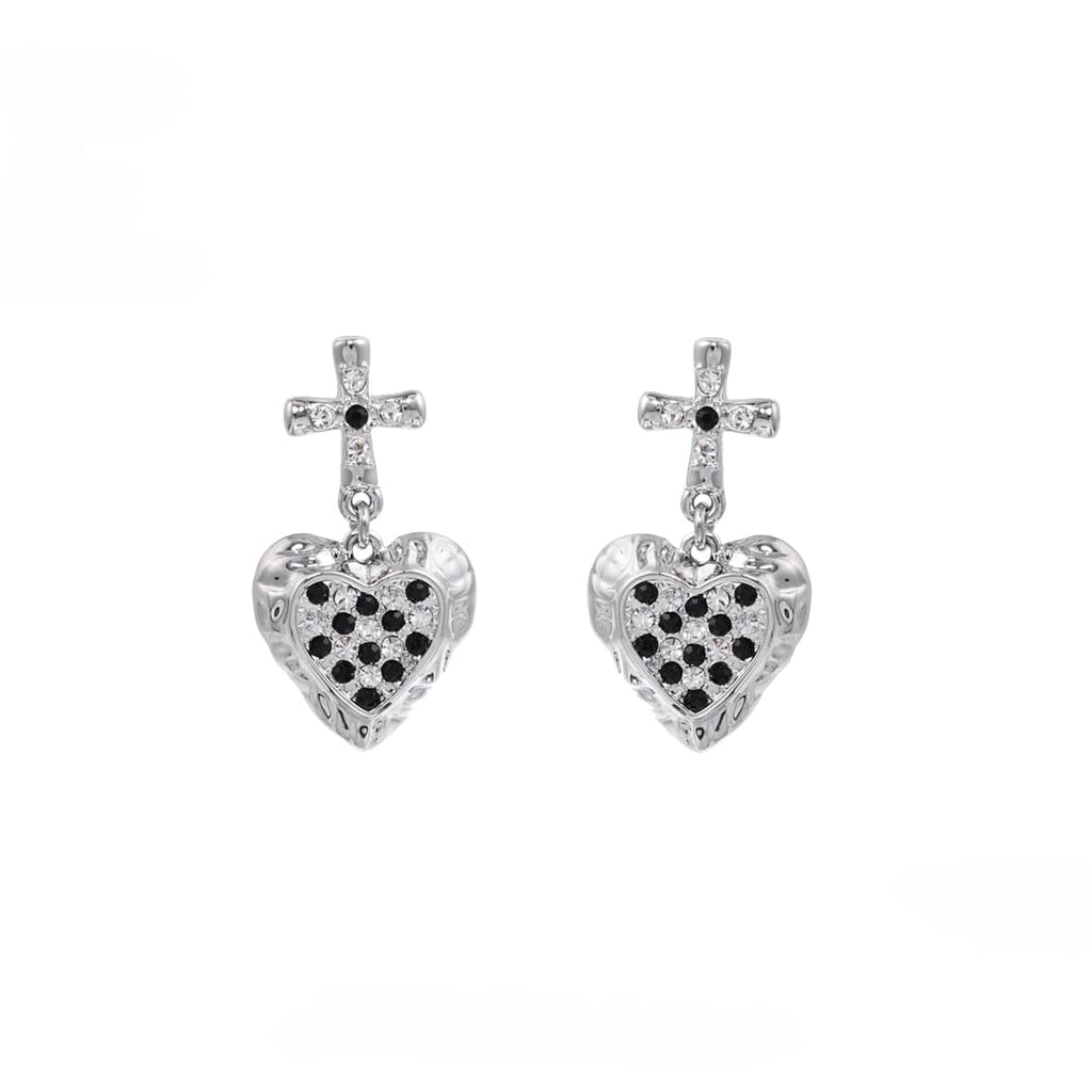 Kobine Women's Punk Cross Heart Earrings