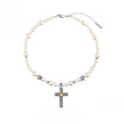 Kobine Women's Punk Cross Pearl Necklace