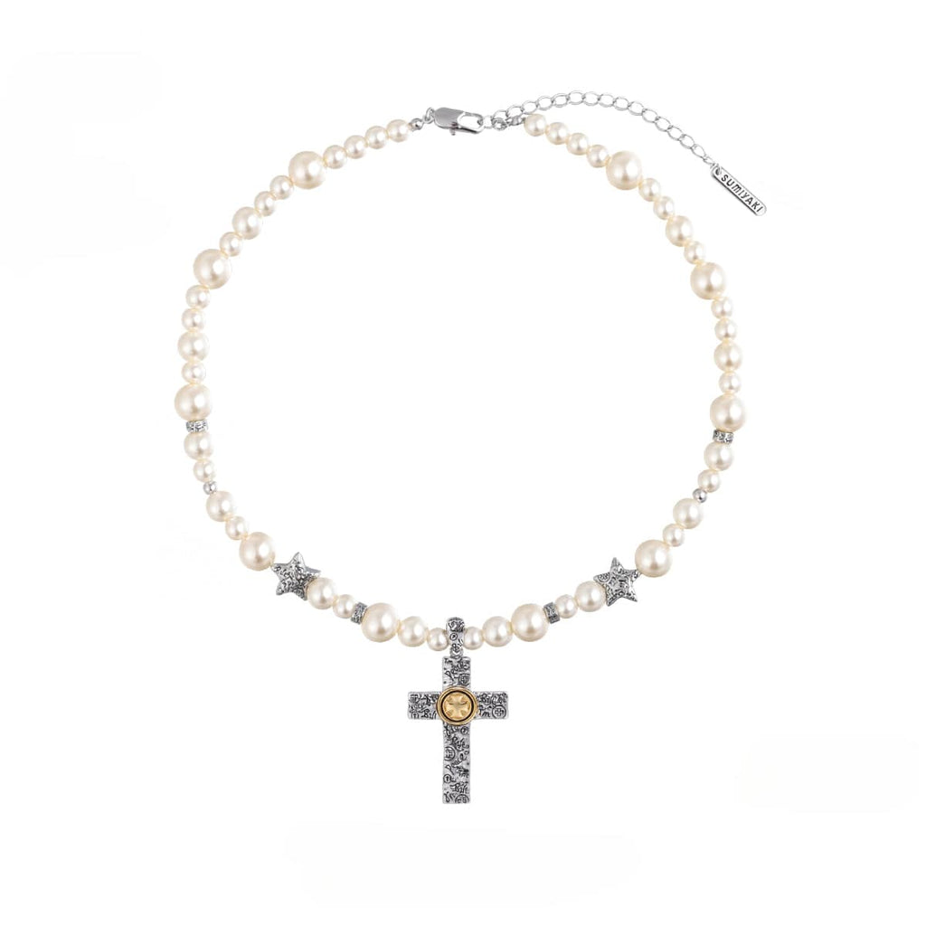 Kobine Women's Punk Cross Pearl Necklace