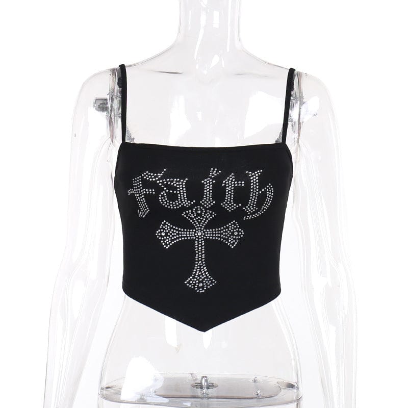 Kobine Women's Punk Cross Rhinestone Tank Top