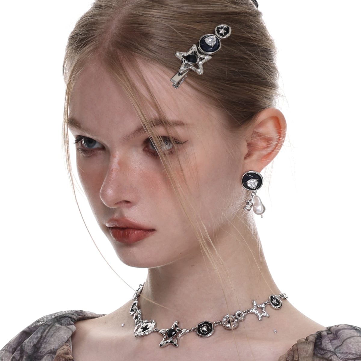 Kobine Women's Punk Diamante Star Hair Clip