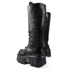 Kobine Women's Punk Flame Applique Lace-up Round‑Toe Platform Chunky Sole Motorcycle Boot