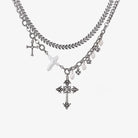 Kobine Women's Punk Floral Cross Layered Pearl Necklace