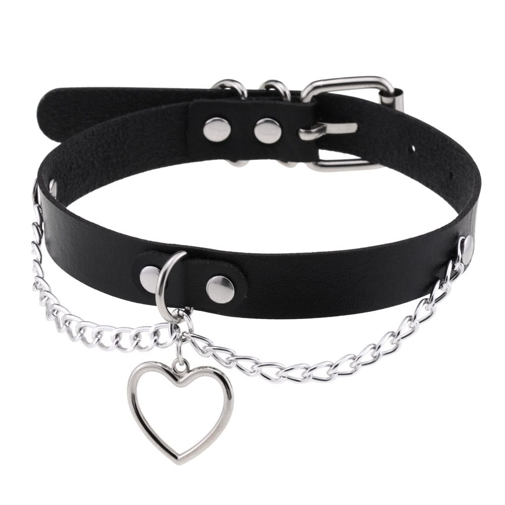 Kobine Women's Punk Heart Choker with Chain