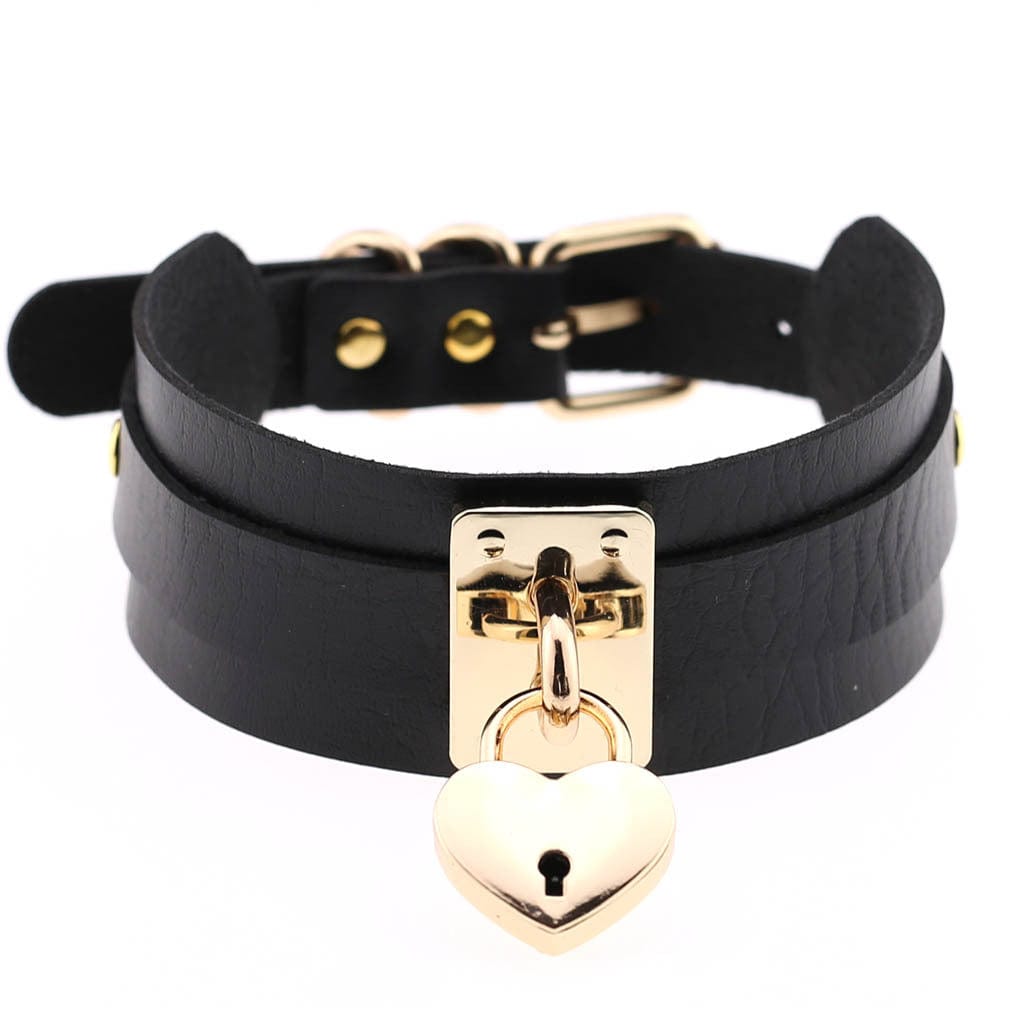 Kobine Women's Punk Heart Lock Buckle Choker