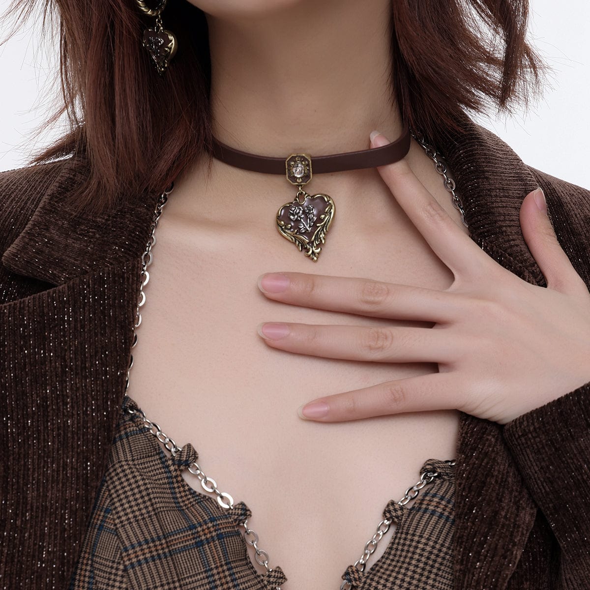 Kobine Women's Punk Heart Rose Distressed Choker