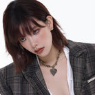 Kobine Women's Punk Heart Rose Distressed Necklace