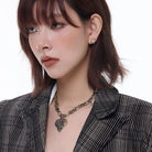 Kobine Women's Punk Heart Rose Distressed Necklace