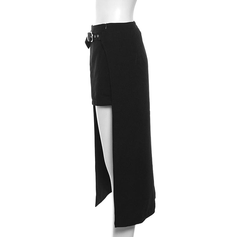 Kobine Women's Punk High-waisted Side Slit Long Skirt