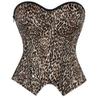 Kobine Women's Punk Irregular Leopard Printed Lace-up Overbust Corset