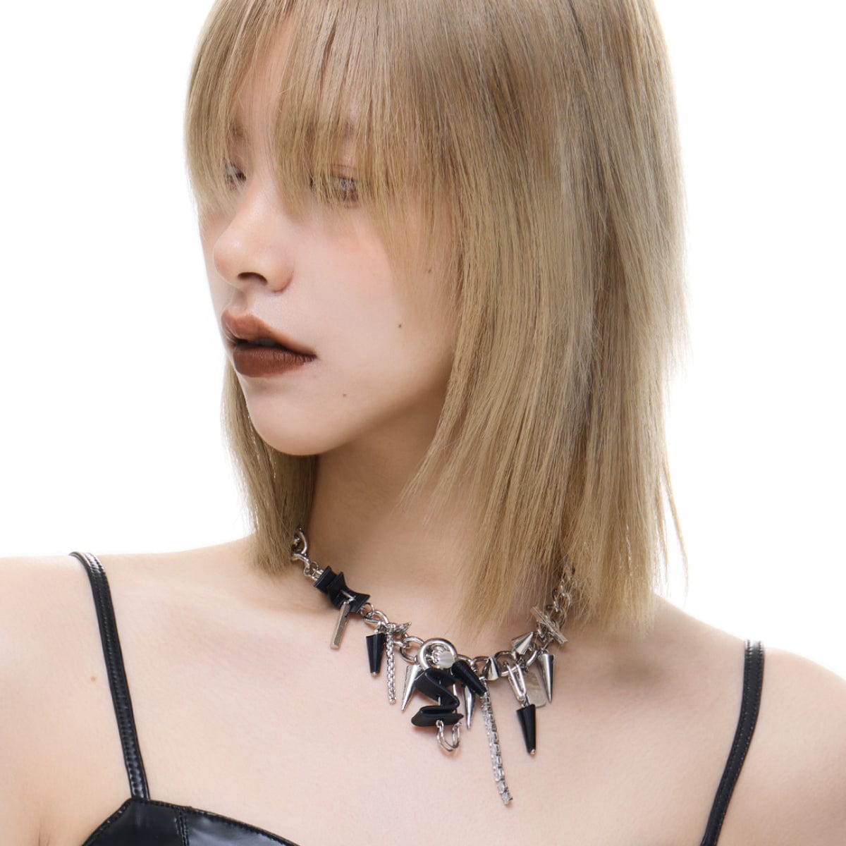 Kobine Women's Punk Irregular Zircon Studded Choker