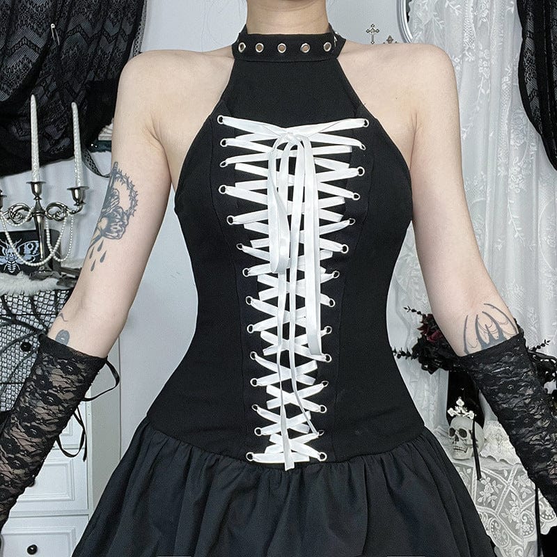 Kobine Women's Punk Lace-up Halterneck Party Dress