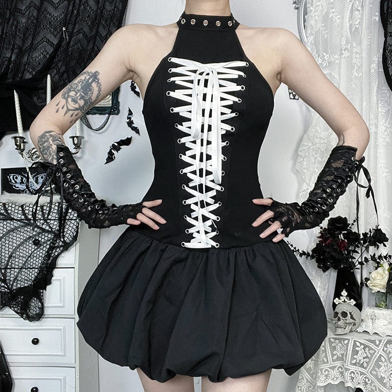 Kobine Women's Punk Lace-up Halterneck Party Dress