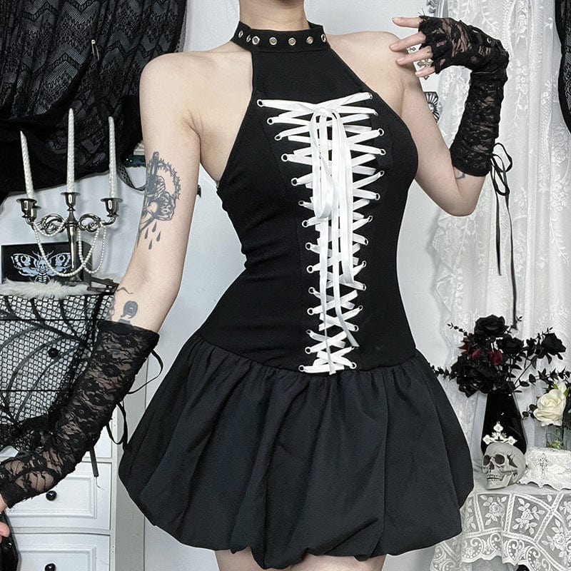 Kobine Women's Punk Lace-up Halterneck Party Dress
