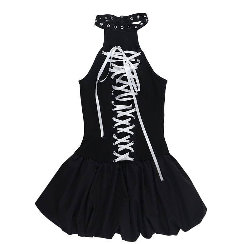 Kobine Women's Punk Lace-up Halterneck Party Dress