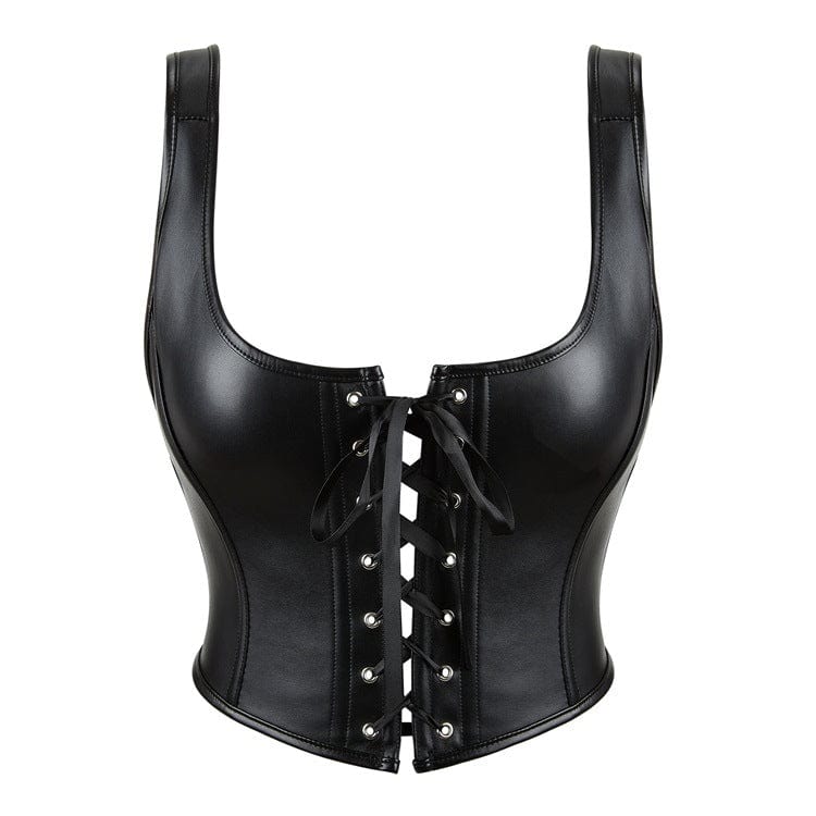 Kobine Women's Punk Lacing-up Faux Leather Bustier