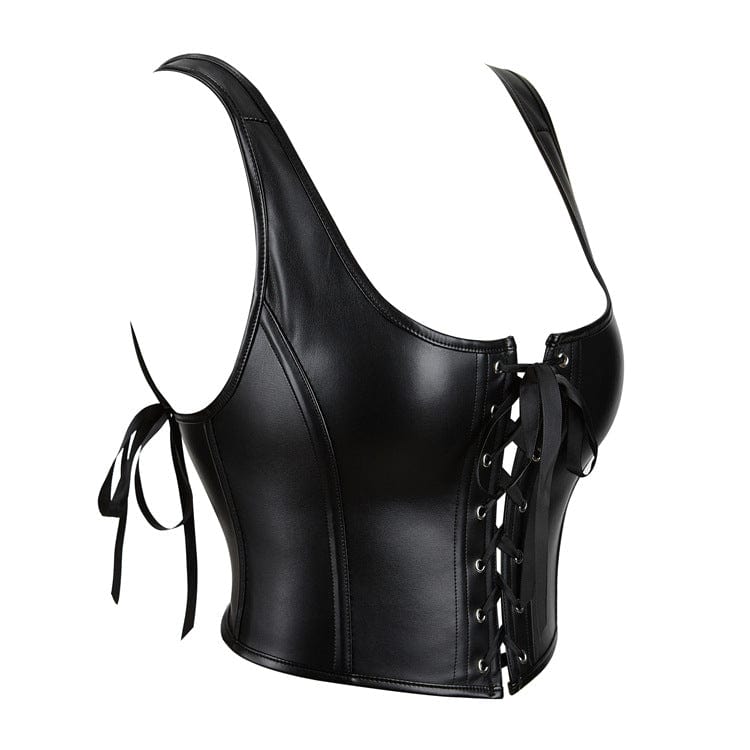 Kobine Women's Punk Lacing-up Faux Leather Bustier