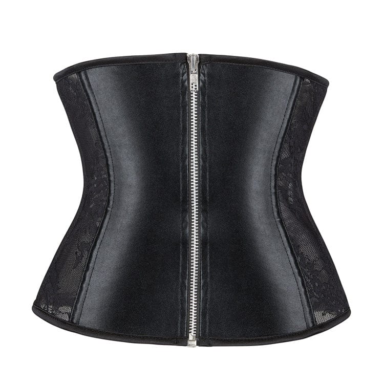 Kobine Women's Punk Mesh Faux Leather Underbust Corset