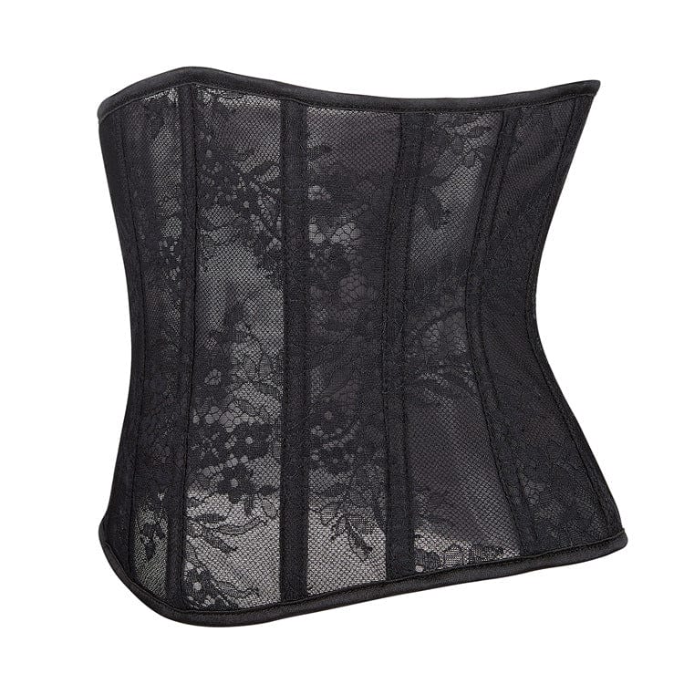 Kobine Women's Punk Mesh Faux Leather Underbust Corset