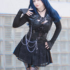 Kobine Women's Punk Mesh Splice Snake Buckle Cape with Hood