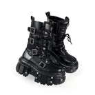 Kobine Women's Punk Multi Buckle Strap Side Zipper Stacked Platform Boots