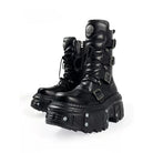 Kobine Women's Punk Multi Buckle Strap Side Zipper Stacked Platform Boots