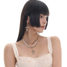 Kobine Women's Punk Pearl Cross Necklace
