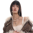 Kobine Women's Punk Pearl Cross Necklace