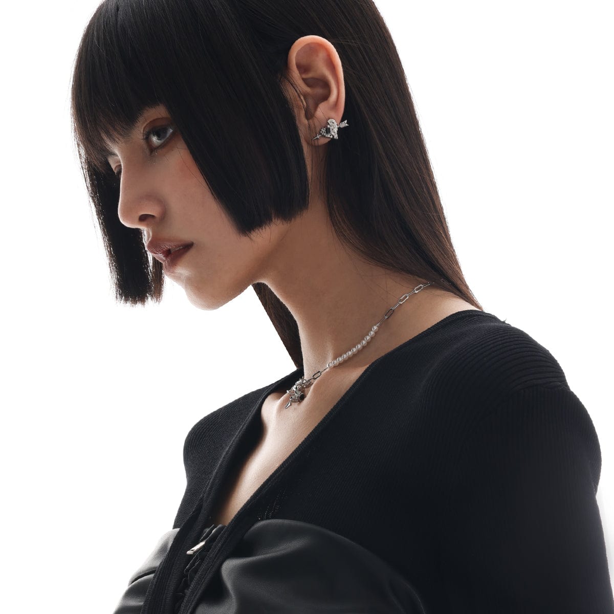 Kobine Women's Punk Pierced Arrow Heart Earrings