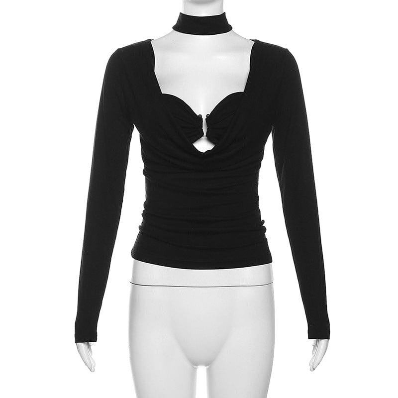 Kobine Women's Punk Plunging Long Sleeved Shirt with Bra and Choker