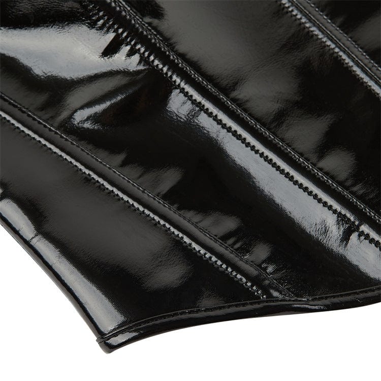 Kobine Women's Punk Plunging Patent Leather Overbust Corset