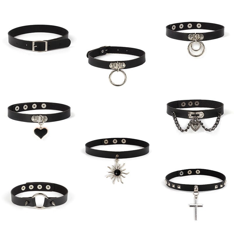 Kobine Women's Punk Ring Faux Leather Choker