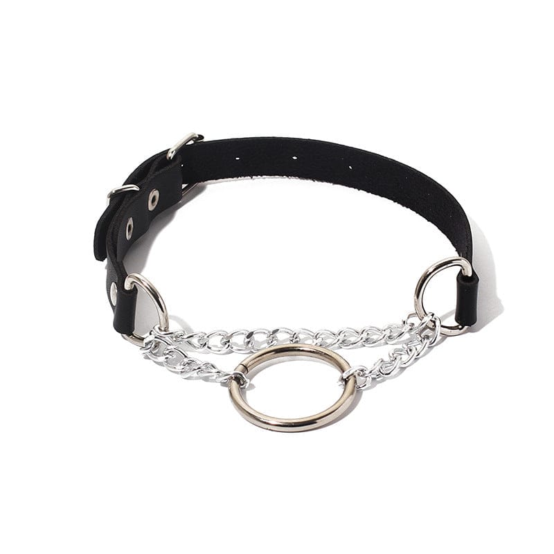 Kobine Women's Punk Ring Faux Leather Choker