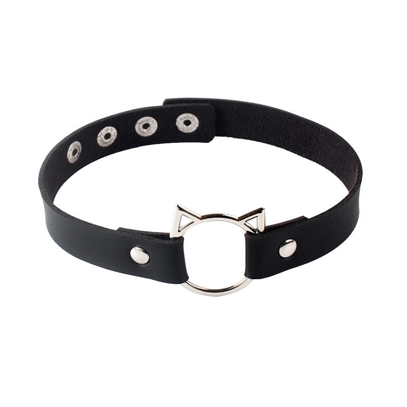 Kobine Women's Punk Ring Faux Leather Choker