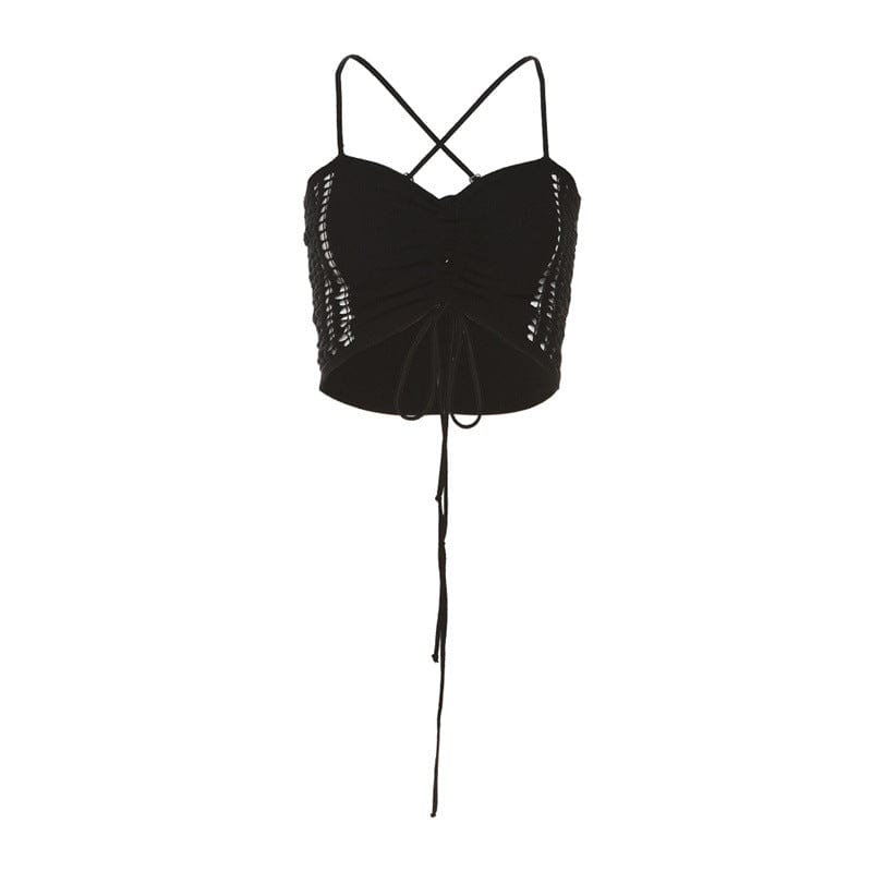 Kobine Women's Punk Ripped Drawstring Bustier