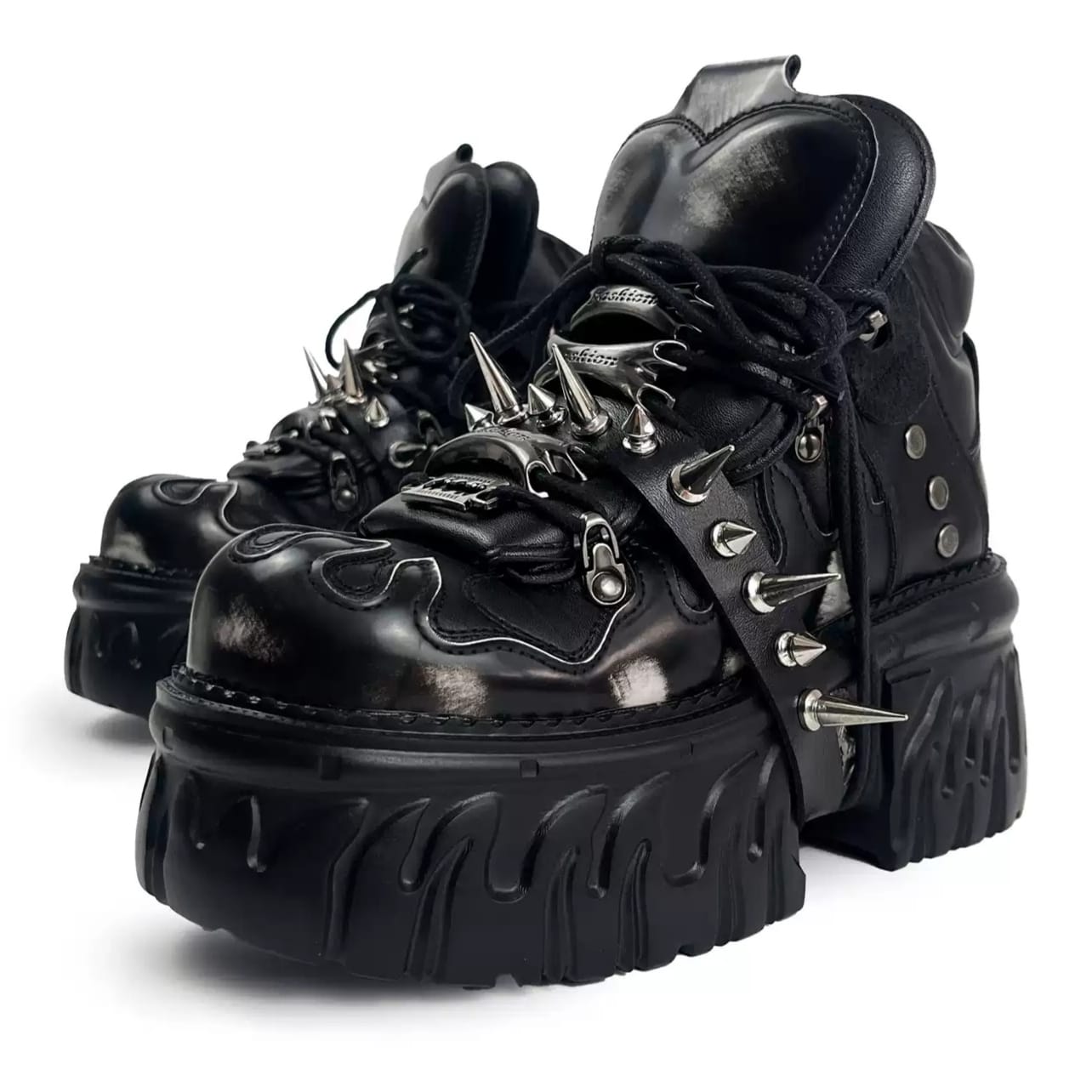 Kobine Women's Punk Rock Spiked Chunky Platform Shoes