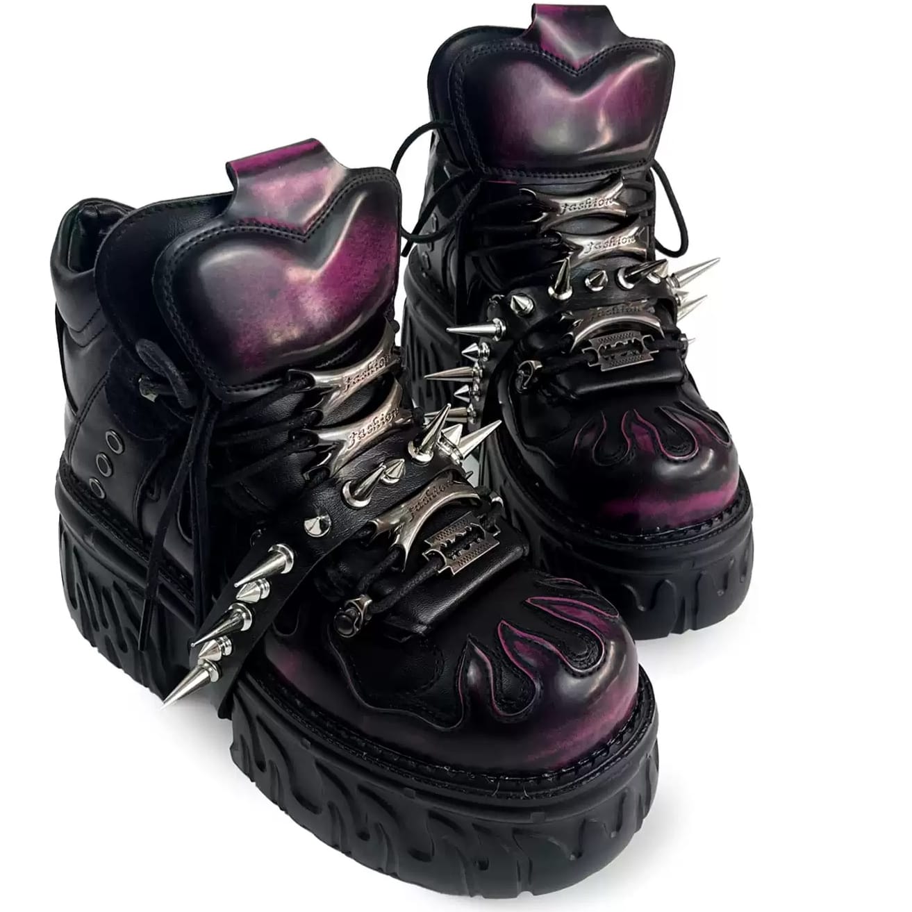 Kobine Women's Punk Rock Spiked Chunky Platform Shoes