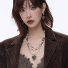 Kobine Women's Punk Rose Distressed Layered Pearl Necklace