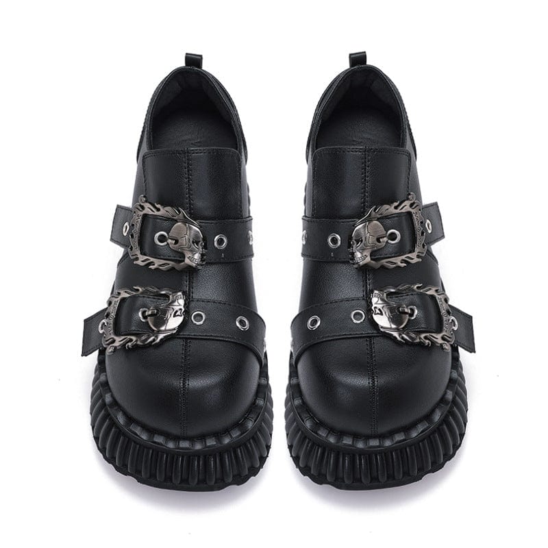 Kobine Women's Punk Skull Buckle Platform Shoes