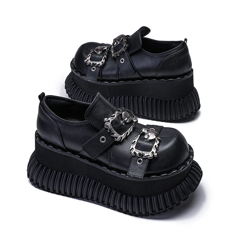 Kobine Women's Punk Skull Buckle Platform Shoes