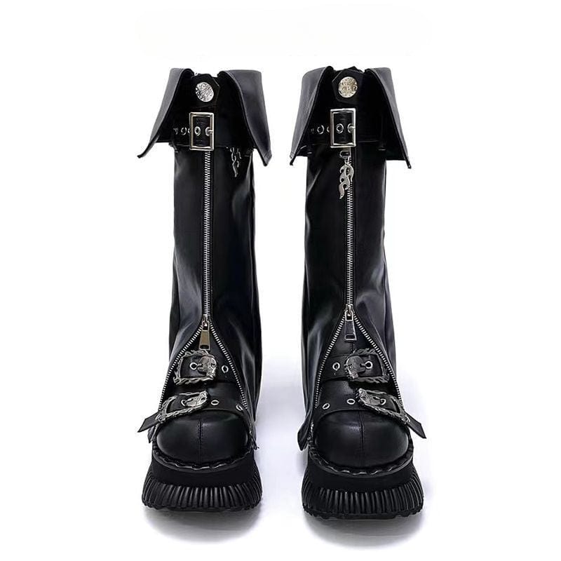 Kobine Women's Punk Skull Buckle Platform Shoes