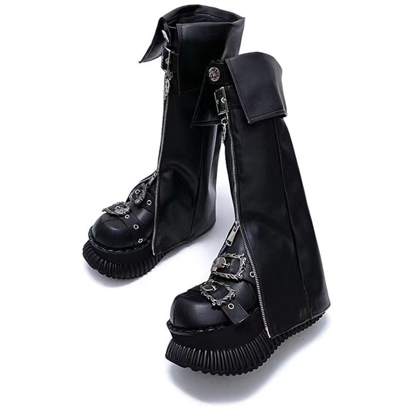 Kobine Women's Punk Skull Buckle Platform Shoes