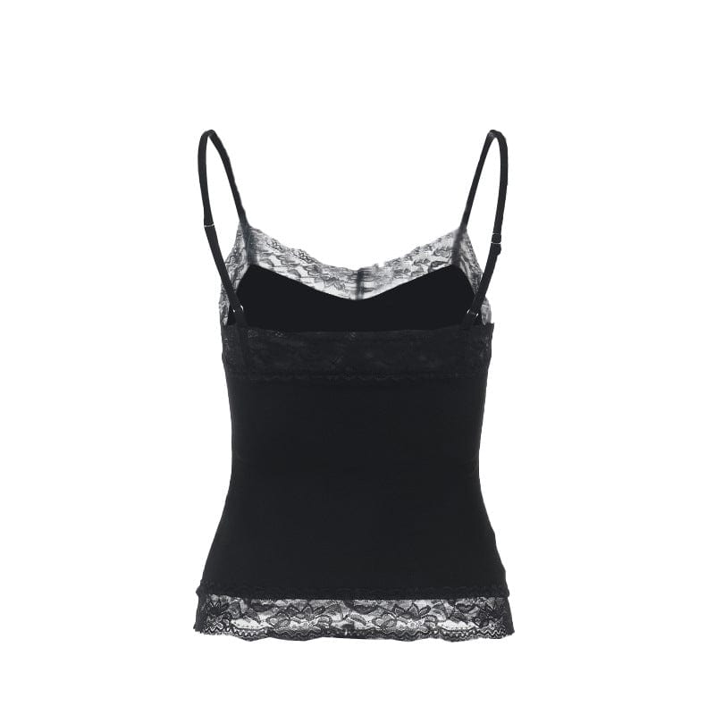 Kobine Women's Punk Skull Printed Lace Hem Tank Top