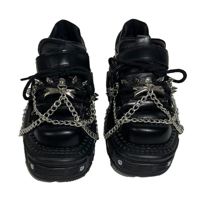 Kobine Women's Punk Spiked Chain Chunky Platform Shoes
