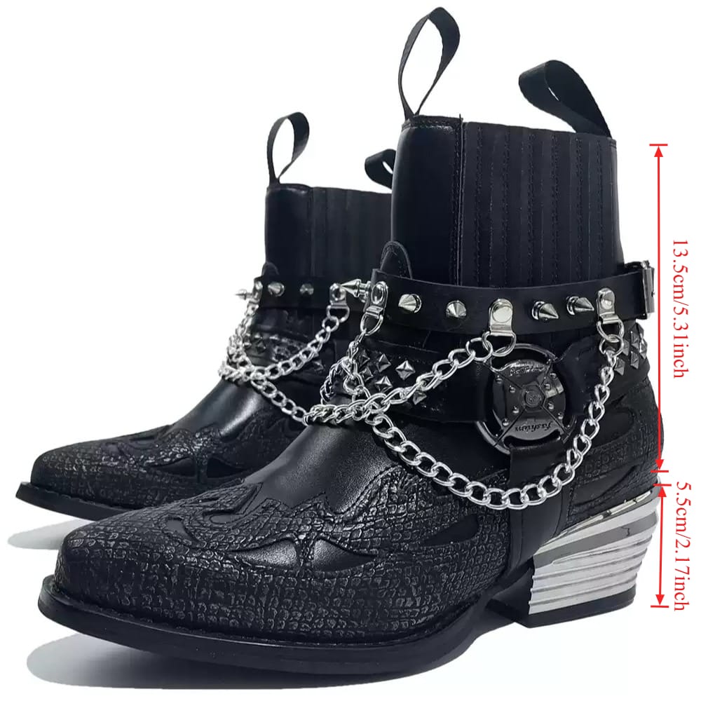 Kobine Women's Punk Spiked Chain Motorcycle Boots