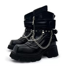 Kobine Women's Punk Spiked Chained Buckle Strap Square‑Toe Platform Block Heel Boots