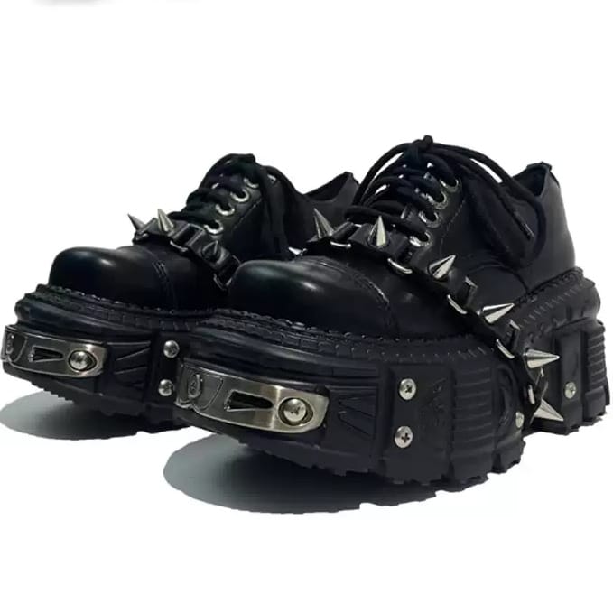 Kobine Women's Punk Spiked Chunky Platform Lace-Up Shoes