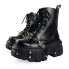 Kobine Women's Punk Spiked Strap Lace-up Side Zipper Platform Chunky Sole Boots