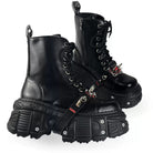 Kobine Women's Punk Spiked Strap Lace-up Side Zipper Platform Chunky Sole Boots
